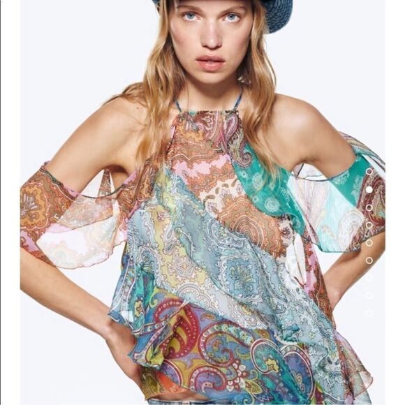 ZARA RUFFLED PATCHWORK TOP - Picture 2 of 9